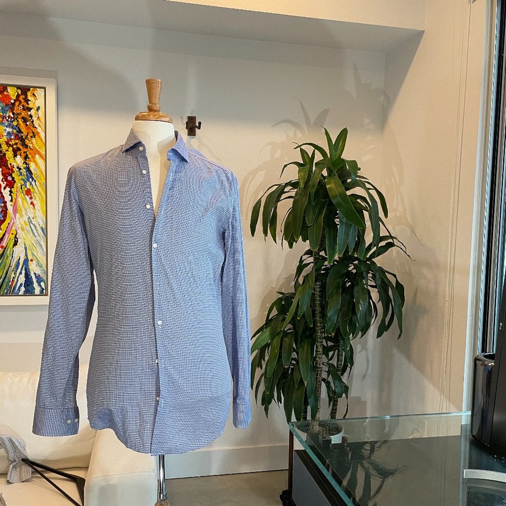 Boss Dress Shirt, Slim Fit (Blue with Pattern)  L